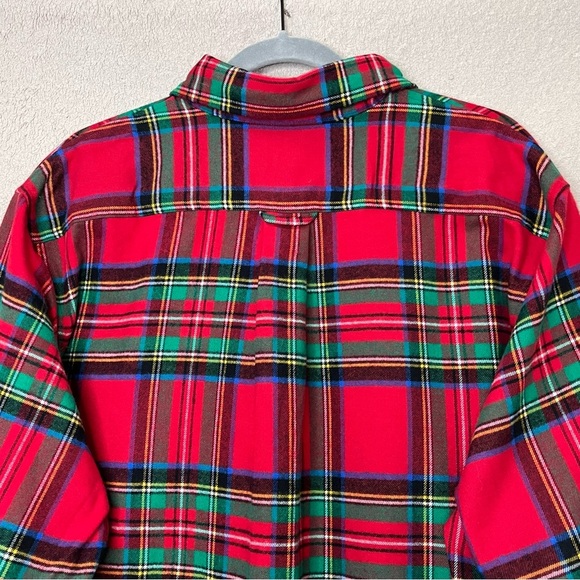 Land’s End 100% Cotton Soft Flannel Button Down Shirt-Men’s L-Red/Green-Winter - Picture 8 of 11